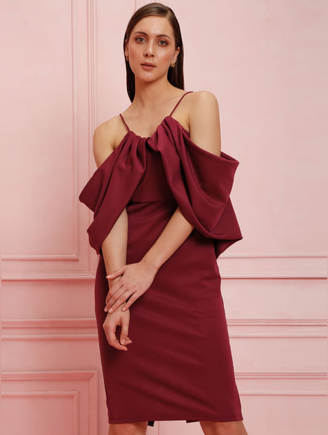 MARQUEE Red Off-Shoulder Midi Dress
